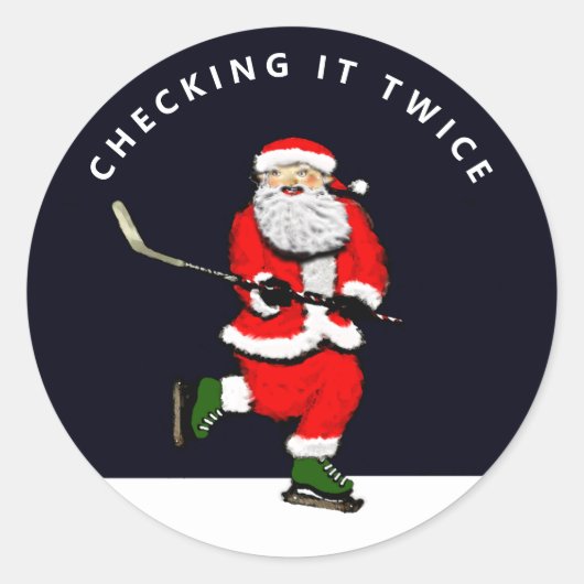 Sticker Rond Humour de Noël de hockey (Devant)