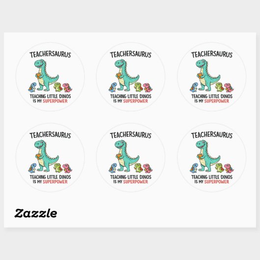 Sticker Rond Humour de professeur Teachersaurus avec de petits (Feuille)