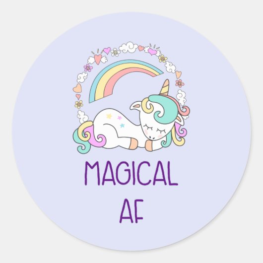 Sticker Rond Humour - Magical AF. Unicorn, Arc en ciel et trucs (Devant)