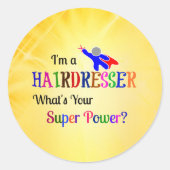 Sticker Rond Humour super puissance du coiffeur (Devant)