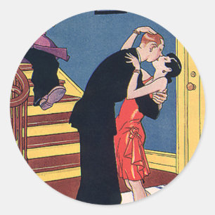 Sticker Rond Humour Vintage, Amour et Romance, Baiser de Derniè