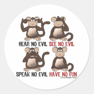 Sticker Rond Humour Wise Monkeys