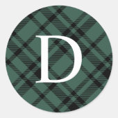 Sticker Rond Hunter Green Tartan Plaid Monogramme de vacances i (Devant)