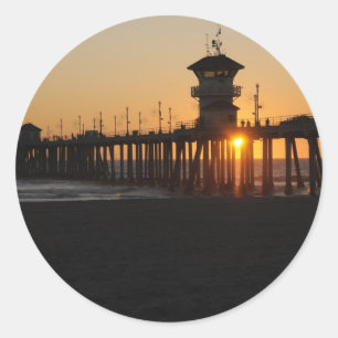 Sticker Rond Huntington Beach Sunrise à la plage