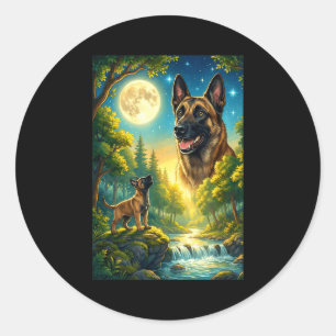 Sticker Rond Hurlement à la lune mème animal chien belge
