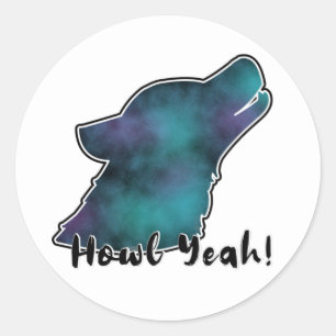 Sticker Rond Hurlement Yeah ! Tête de loup silhouette Galaxie d