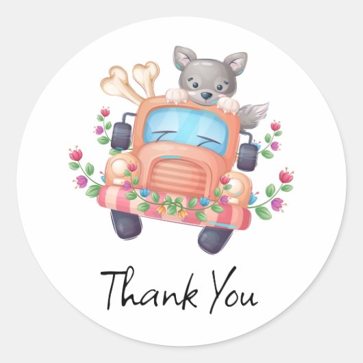 Sticker Rond hurler avec Joy Cute Grey Wolf (Devant)