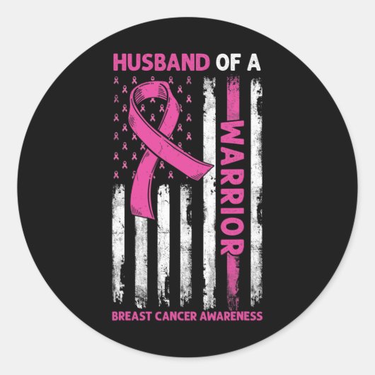 Sticker Rond Husband Of A Warrior Breast Cancer Awareness Suppo (Devant)