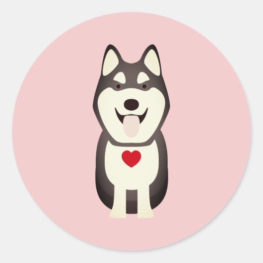 Sticker Rond Husky Chien Valentine, Valentine's Day Husky (Devant)
