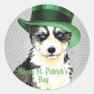 Sticker Rond Husky de la Saint-Patrick