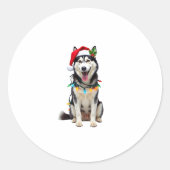 Sticker Rond Husky Dog Santa Hat Christmas Tree Xmas Gifts For (Devant)