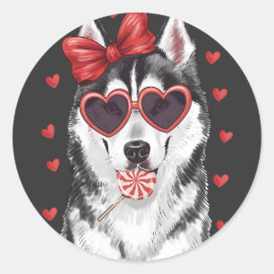 Sticker Rond Husky et Lollipop Licking Valentine's Icon.