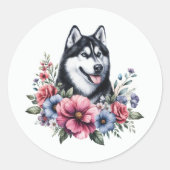 Sticker Rond Husky Floral (Devant)
