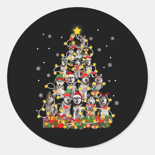 Sticker Rond Husky | Funny Sibérien Husky Santa Hat Noël (Devant)