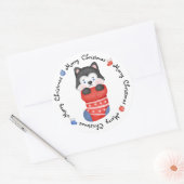 Sticker Rond Husky Puppy Chien mignon Festif Joyeux Noël (Enveloppe)