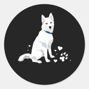 Sticker Rond Husky Sibérie Husky Sweet White Snow Dog