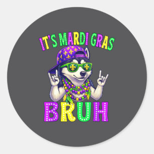Sticker Rond Husky sibérien Bruh Mardi Gras Garçons Filles Carn
