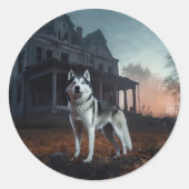 Sticker Rond Husky sibérien Halloween effrayant (Devant)
