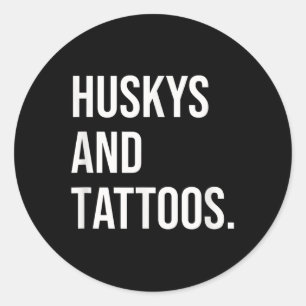 Sticker Rond Huskys Et Tattoos Husky Propriétaire Chien Enked A
