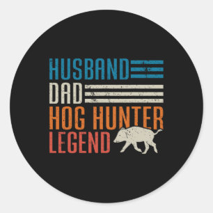 Sticker Rond Hussain Papa Hog Hunter Légende Fête des pères Fun
