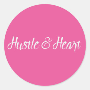 Sticker Rond Hustle blanc et typographie du coeur