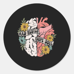 Sticker Rond Hustle Drogue Soul Floral Cerveau Mentale