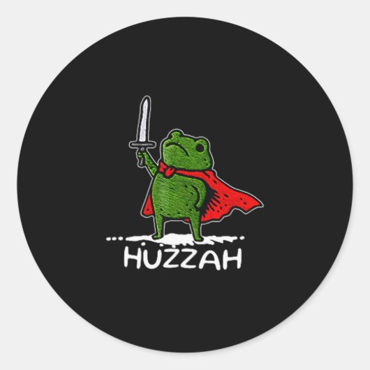Sticker Rond Huzzah Frog Knight Funny Sword Meme Quote (Devant)
