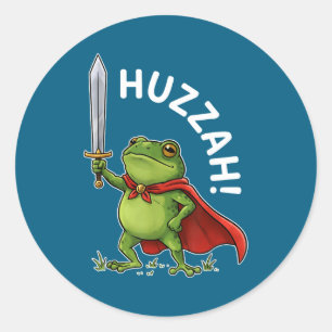 Sticker Rond Huzzah Grenouille Chevalier Épée Drôle Mème Grenou
