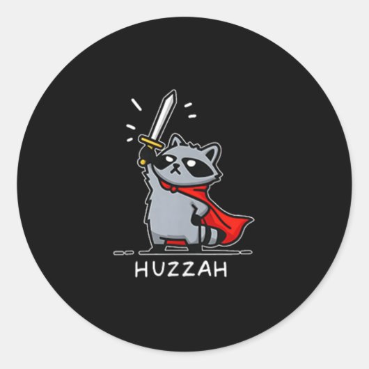 Sticker Rond Huzzah Raccoon Knight Funny Sword (Devant)