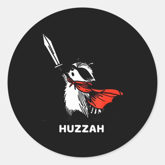 Sticker Rond Huzzah Raccoon Knight Funny Sword Meme Quote  (Devant)