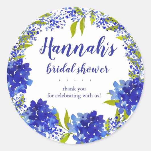Sticker Rond Hydrangea Bleue Personnalisée Merci Cadeau de Mari (Devant)