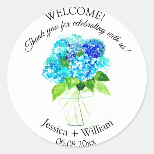 Sticker Rond Hydrangea Blue Floral Mariage d'aquarelle (Devant)