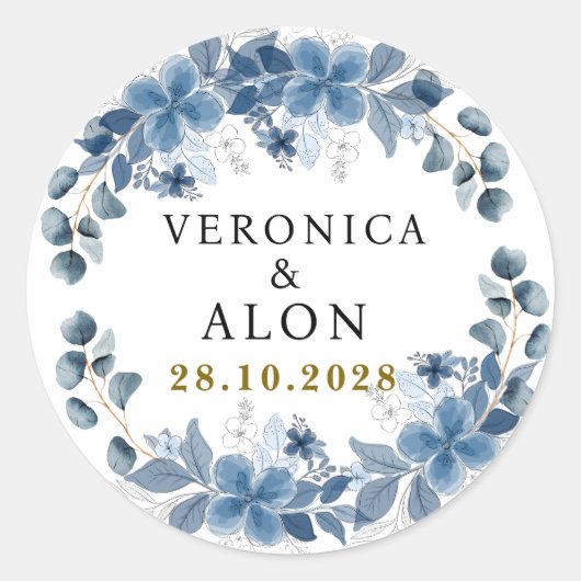 Sticker Rond Hydrangea Elegant White Rose Floral Wedding  (Devant)