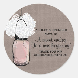 Sticker Rond Hydrangea et Rustic Mason Jar