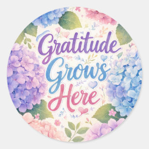 Sticker Rond Hydrangea : La gratitude grandit ici