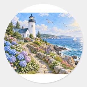 Sticker Rond Hydrangea Phare Côté Mer Jardin Côté Ronde