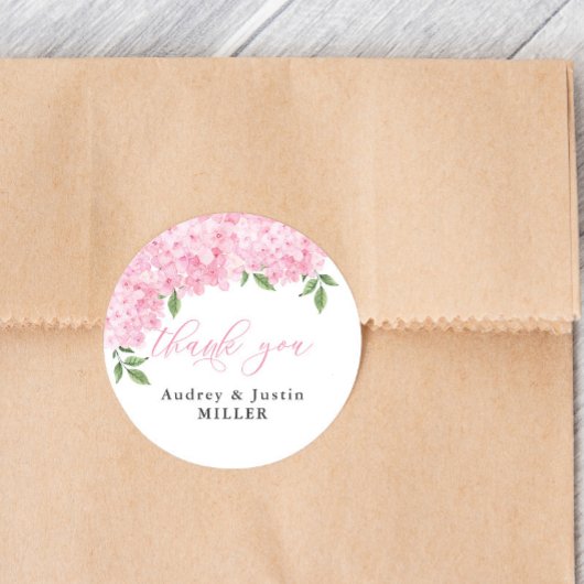 Sticker Rond Hydrangea rose Customisé mariage Favor