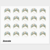 Sticker Rond Hydrangeas Bleus et Blancs Monogramme (Feuille)