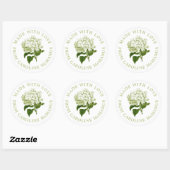 Sticker Rond Hydrangée blanche et verte Fabriquée avec amour (Feuille)