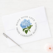 Sticker Rond Hydrangée bleue et blanche Fabriquée avec amour (Enveloppe)