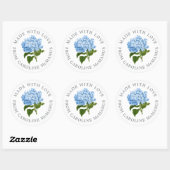Sticker Rond Hydrangée bleue et blanche Fabriquée avec amour (Feuille)