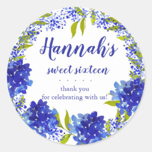 Sticker Rond Hydrangée bleue personnalisée Merci doux Sixte