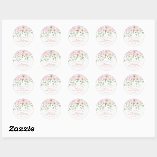 Sticker Rond Hydrangée rose florale fleurit Anniversaire Cercle (Feuille)