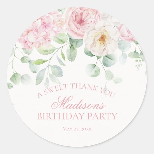 Sticker Rond Hydrangée rose florale fleurit Anniversaire Cercle (Devant)