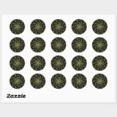 Sticker Rond Hypnose de nature verte et noire fractale (Feuille)