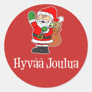 Sticker Rond Hyvaa Joulua Finlande Noël Père Noël rouge