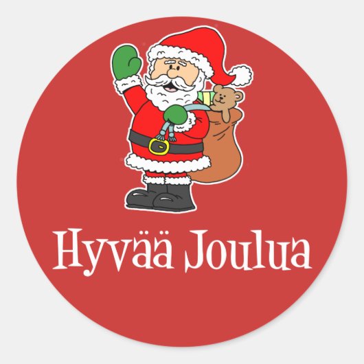 Sticker Rond Hyvaa Joulua Finlande Noël Père Noël rouge (Devant)