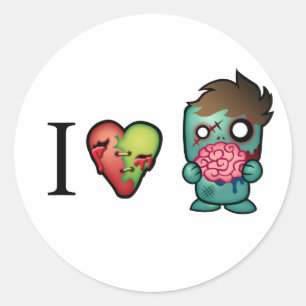 Sticker Rond I <3 Cerveaux- Les Zombies Sont Partout !