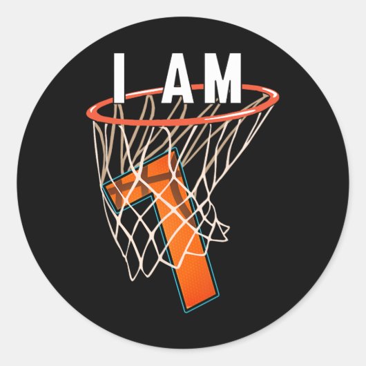 Sticker Rond I Am 7 Basketball thème 7e anniversaire Celeber (Devant)