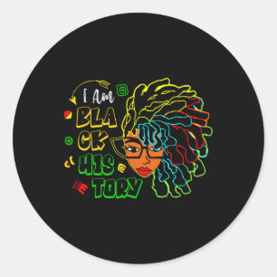 Sticker Rond I Am Black History Moth Loc'd Girl Black Women Ce
